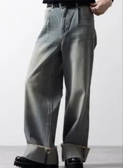 デニムパンツ ストレートデニム 折り返し
