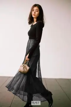 Mystrada ラメレースドッキングワンピース ブラック 38