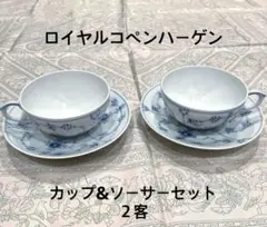 ロイヤルコペンハーゲン ブルーフルーテッド ハーフレース カップ&ソーサー 2客