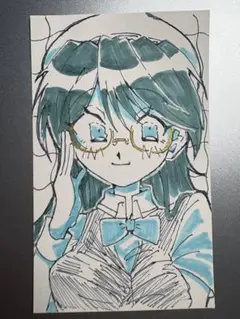 手描きアニメ風イラスト メガネキャラクター