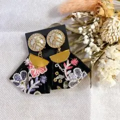 [50]ブラック インド刺繍リボン ハンドメイド イヤリング
