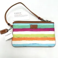 未使用品 COACH コーチ リストレット ポーチ ストライプ柄 マルチカラー
