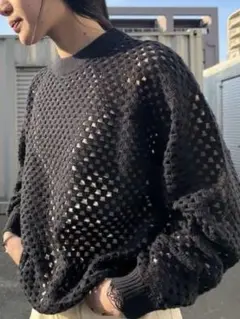 unused Crochet crewneck sweater メッシュニット