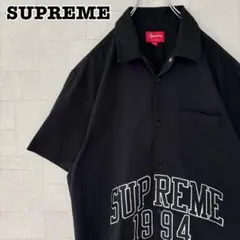 【即完売モデル】シュプリーム☆刺繍ロゴ 半袖シャツ ブラック 885