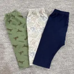 ユニクロ 西松屋 恐竜 7部丈パンツ 3点セット グリーン ネイビー 80