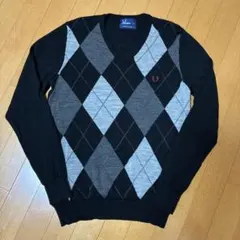 FRED PERRY メリノウール100% Vネック ニット アーガイル 黒 M