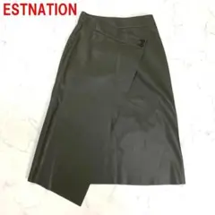 A5583 エストネーション ロングスカート レザー 巻きスカート 茶色 34のサムネイル
