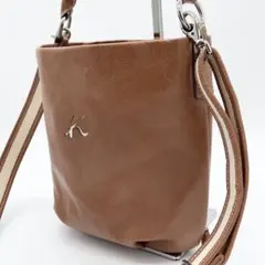 KITAMURA 2way ショルダーバッグ　レザー　ライトブラウン　ロゴ金具のサムネイル