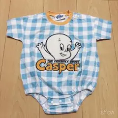キャスパー　水色チェック　ロンパース　80