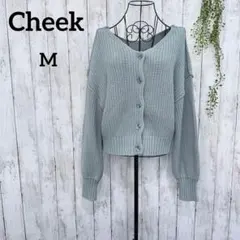チーク ローゲージ カーディガン M ニット Vネック ラメ ライトブルー