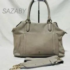 【SAZABY】サザビー　ショルダーバッグ トート レザー　グレージュ　２ＷＡＹ