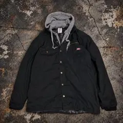 Dickies XL フード レイヤード ワークジャケット 黒 中綿