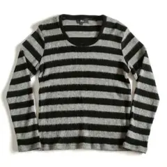 シャギーニット ボーダー セーター モヘアタッチ ブラック グレー L Y2K