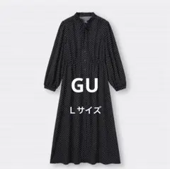 GUドットプリントワンピース長袖ブラックＬサイズ