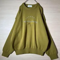 ヴィンテージ ニット L センター刺繍 日本製 マスタードカラー 希少 古着