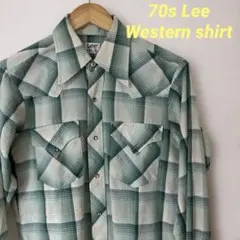 vintage 70s Lee ウエスタンシャツ チェックシャツ オンブレ 緑