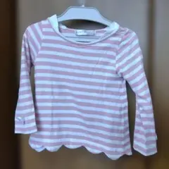 100サイズ女の子ピンクボーダー長袖シャツ