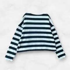 UNIQLO 춘추 테두리 티셔츠 코튼 100% 보트넥 짧은