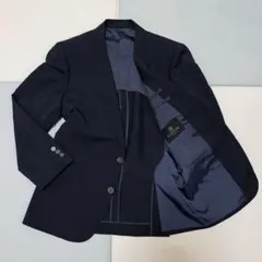 【極上モヘア混】LANVIN テーラードジャケット 紺 ロゴ刻印　ウール100%