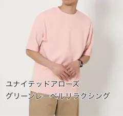 【美品】グリーンレーベルリラクシング　クリアハニカム　クルーネックT ピンクのサムネイル