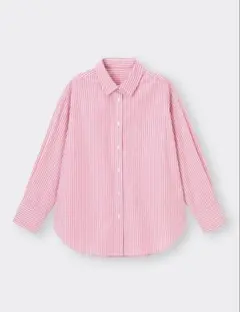 GU ストライプオーバーサイズシャツ ピンク