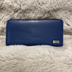 【未使用】タケオキクチ 長財布 イタリア製上質レザー ストライプ型押し ブルー