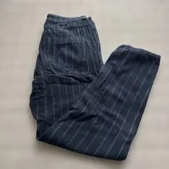 LOWRYS FARMダークブルー ストライプ カジュアルパンツ