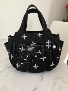 951 黒白柄デニムリメイクバック　ハンドメイド