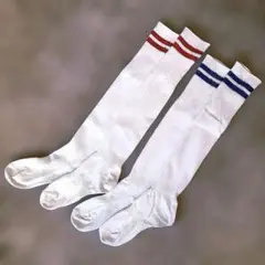 2本線サッカーソックス2足　まとめ売り新品レッド　ブルー　ホワイト22〜24cm