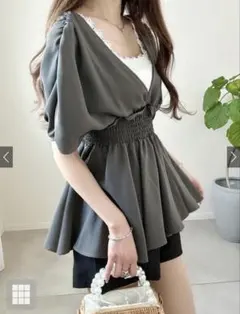 【GRL】Vネックシャーリングペプラムトップス[fo2122]