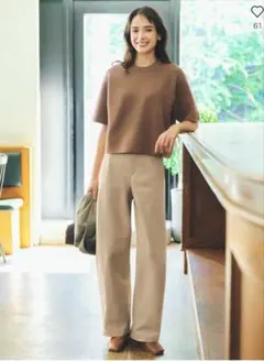 ユニクロ　ウォッシャブルミラノリブセーター半袖 S ブラウン