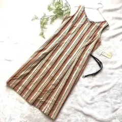 MAJOLICA【M相当】タグ付き 茶白黒 ストライプ ノースリーブ ワンピース