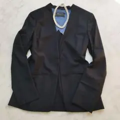 極美品　グリーンレーベルリラクシング　レダ　ノーカラージャケット　濃紺　近年　M