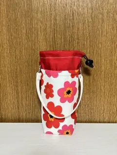 ペットボトルカバー　北欧　花柄　赤　ピンク　ホルダー　ケース　保冷保温　水筒