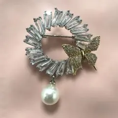 あこや真珠 本真珠　ブローチ　パール　華やか　7.5mm 蝶々