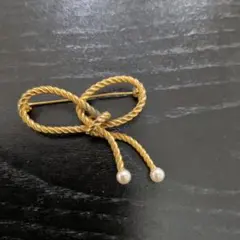 リボン型ブローチ パール付き
