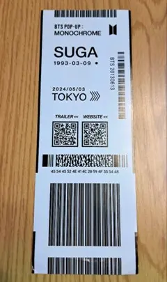 BTS　 MONOCHROME 東京 入場特典 バーコードタグ　 SUGAユンギ