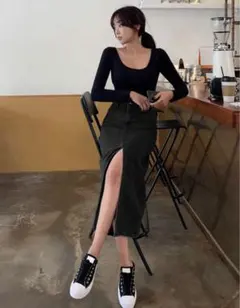 新品DAZY Kpop ハイウエスト ハイスプリット デニムスカート