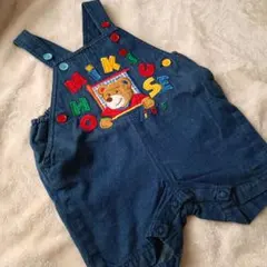 ミキハウス デニム オーバーオール クマ 刺繍 サロペット 80 美品