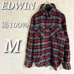 EDWIN エドウィン　ネルシャツ　長袖トップス　チェック　綿100％　M