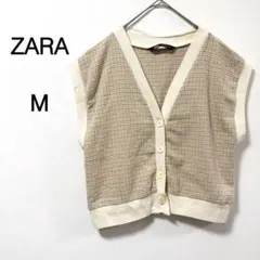 【ザラ】ZARA ニット ベスト Vネック フレンチスリーブ ベージュ Mのサムネイル