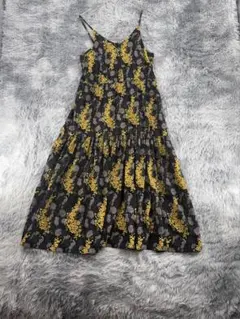 《ノーブランド》ワンピース 花柄　キャミソール ロング　ブラック