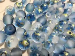 フロスト ダークブルー ガラス ゴールドグリッタービーズ 4mm No.a1