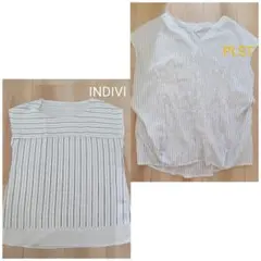 フレンチスリーブ　ストライプ柄　ブラウス　2枚セット　PLST　INDIVI