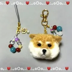 しば犬　キーホルダー　動物ぽんぽん　羊毛　天然石ストラップ