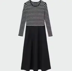 プラステ　PLST ホールガーメントニットフレアワンピース ボーダー