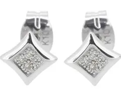 K10 ホワイトゴールド 天然ダイヤモンド パヴェ 菱形 スタッドピアス