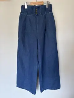 ダークブルーワイドレッグデニムパンツ