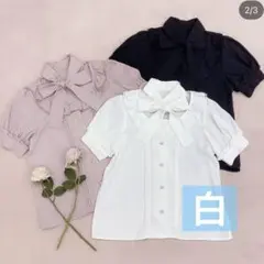 Ank Rouge デコルテ開きリボンタイパフブラウスのサムネイル