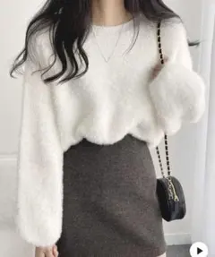 シャギーニット 白